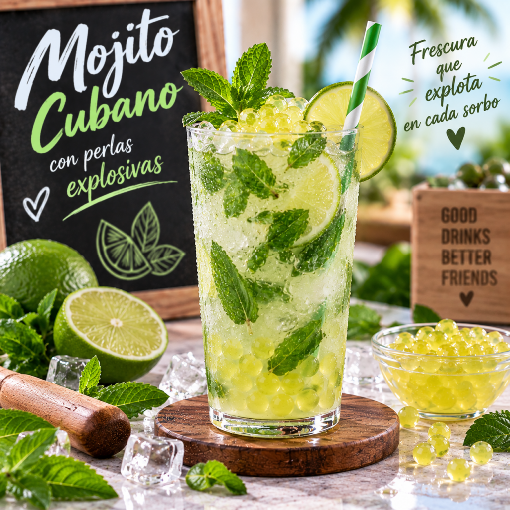 Mojito cubano con perlas explosivas