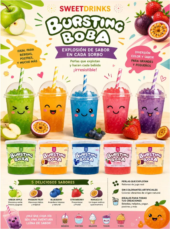 Perlas explosivas Bursting Boba en vasos de bubble tea
